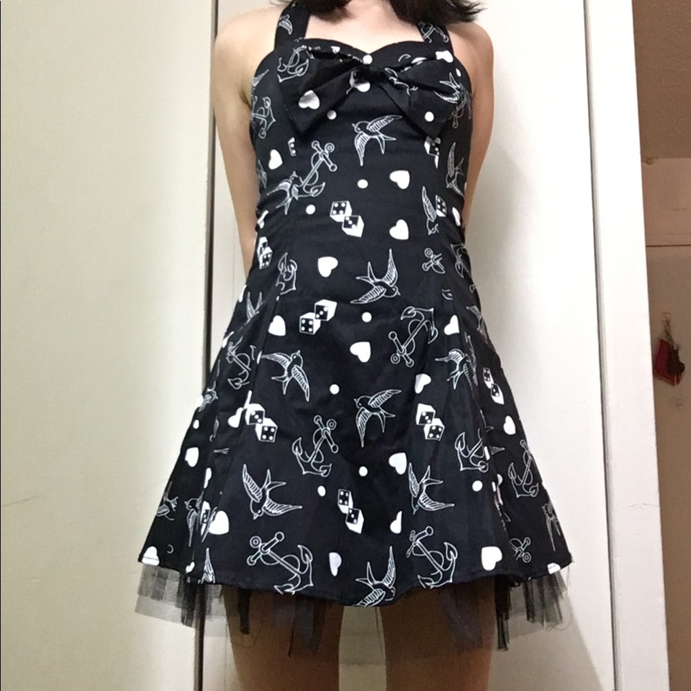 H&R Halter Black Dress with Patterned Print